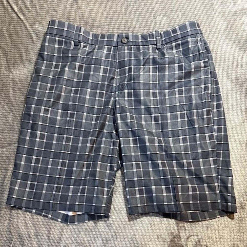 Nike Golf‎ Dri-FIT Plaid Golf Shorts Mens 34X10 Grey Black White Performance.